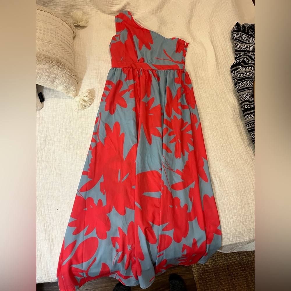 Floral Red and Blue Maxi Dress